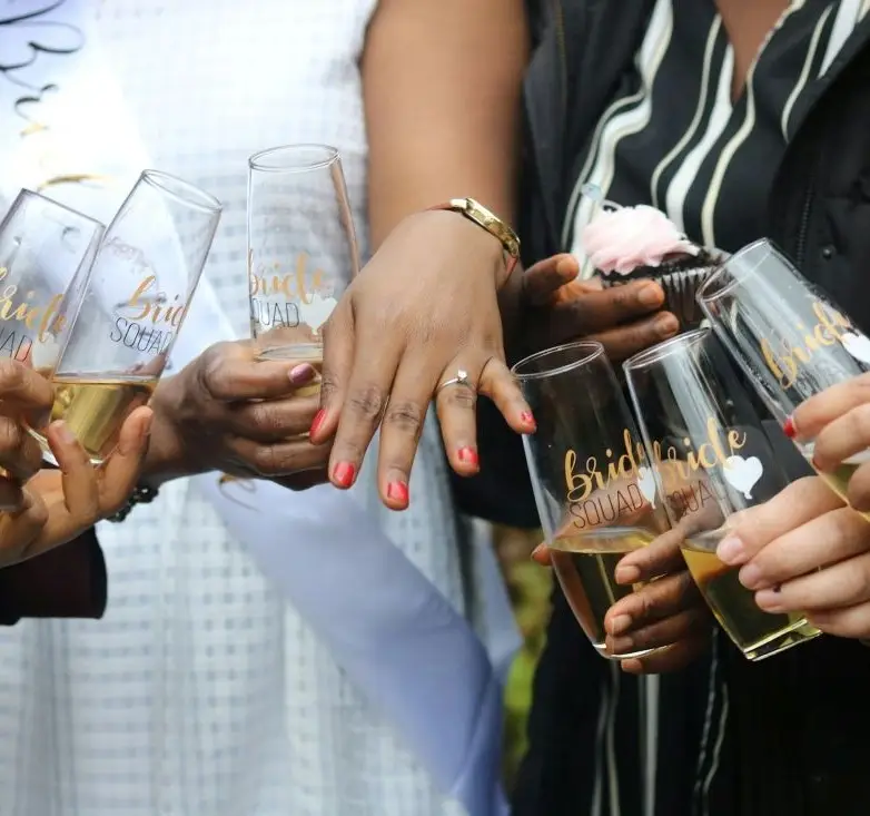Celebration with champagne and engagement ring